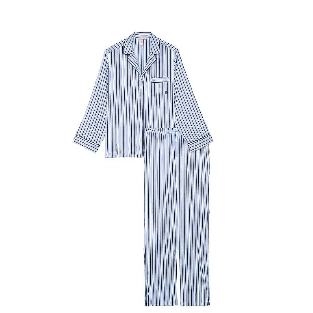 Комплект пижамный Victoria's Secret Satin Long, 2 предмета, синий/голубой пижама victoria s secret satin long черный