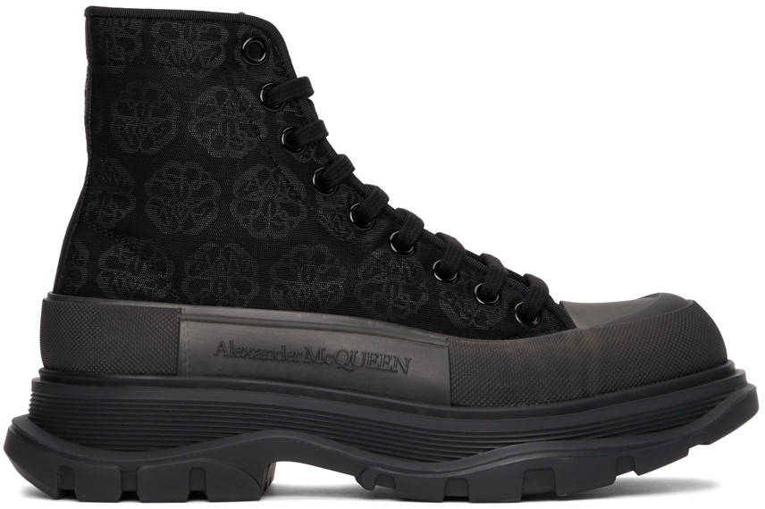 

Черные высокие кеды с цветочным принтом Alexander McQueen