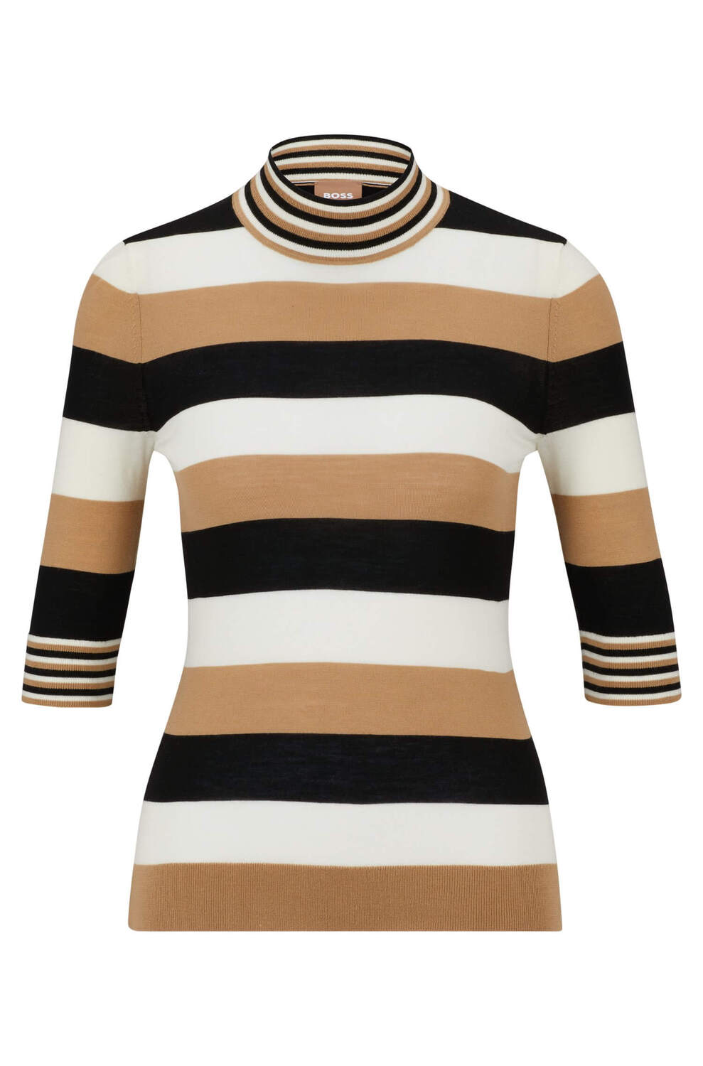 

Свитер Boss Virgin-wool Crew-neck With Block Stripes, кремовый/коричневый