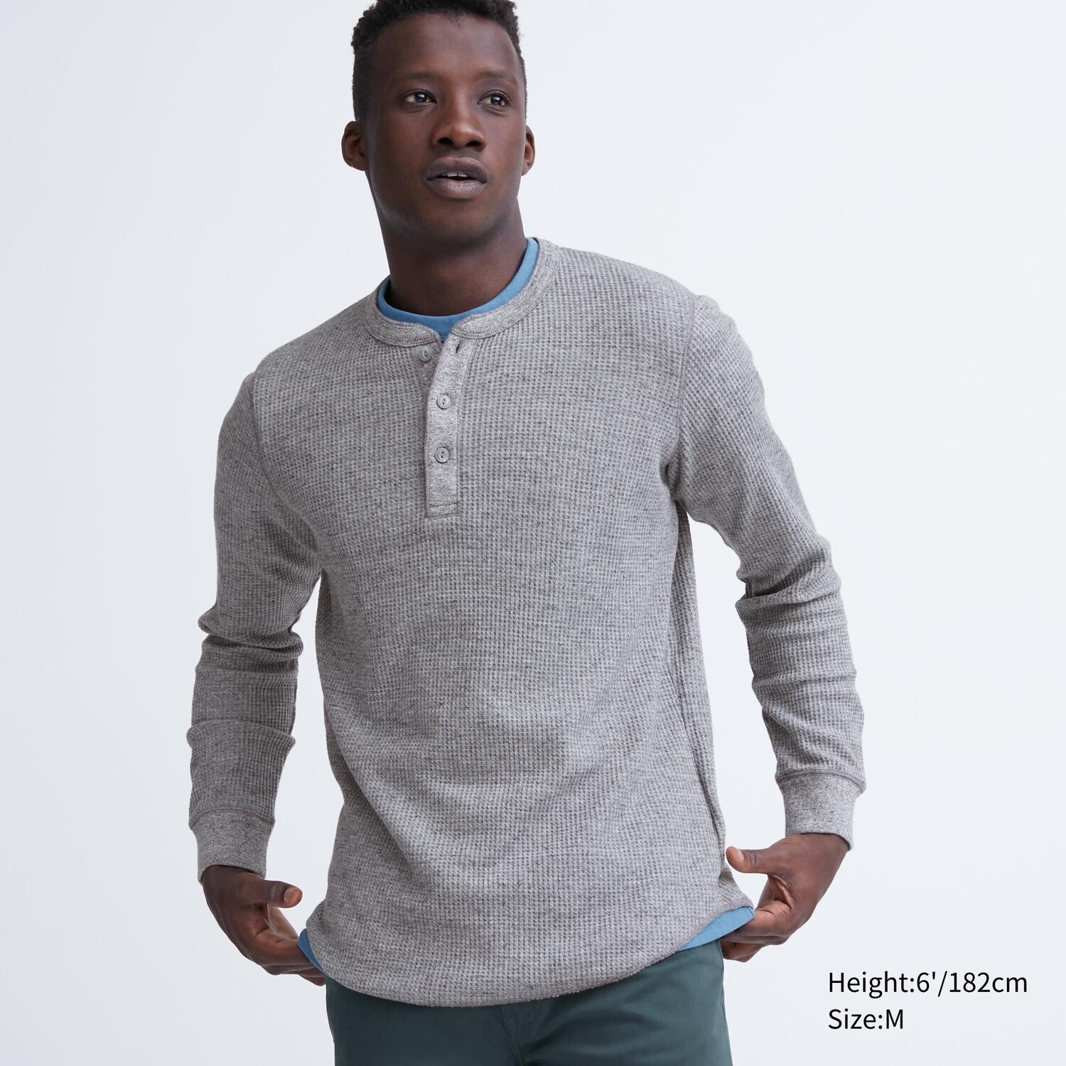 

Футболка Uniqlo с длинными рукавами и вырезом хенли, серый