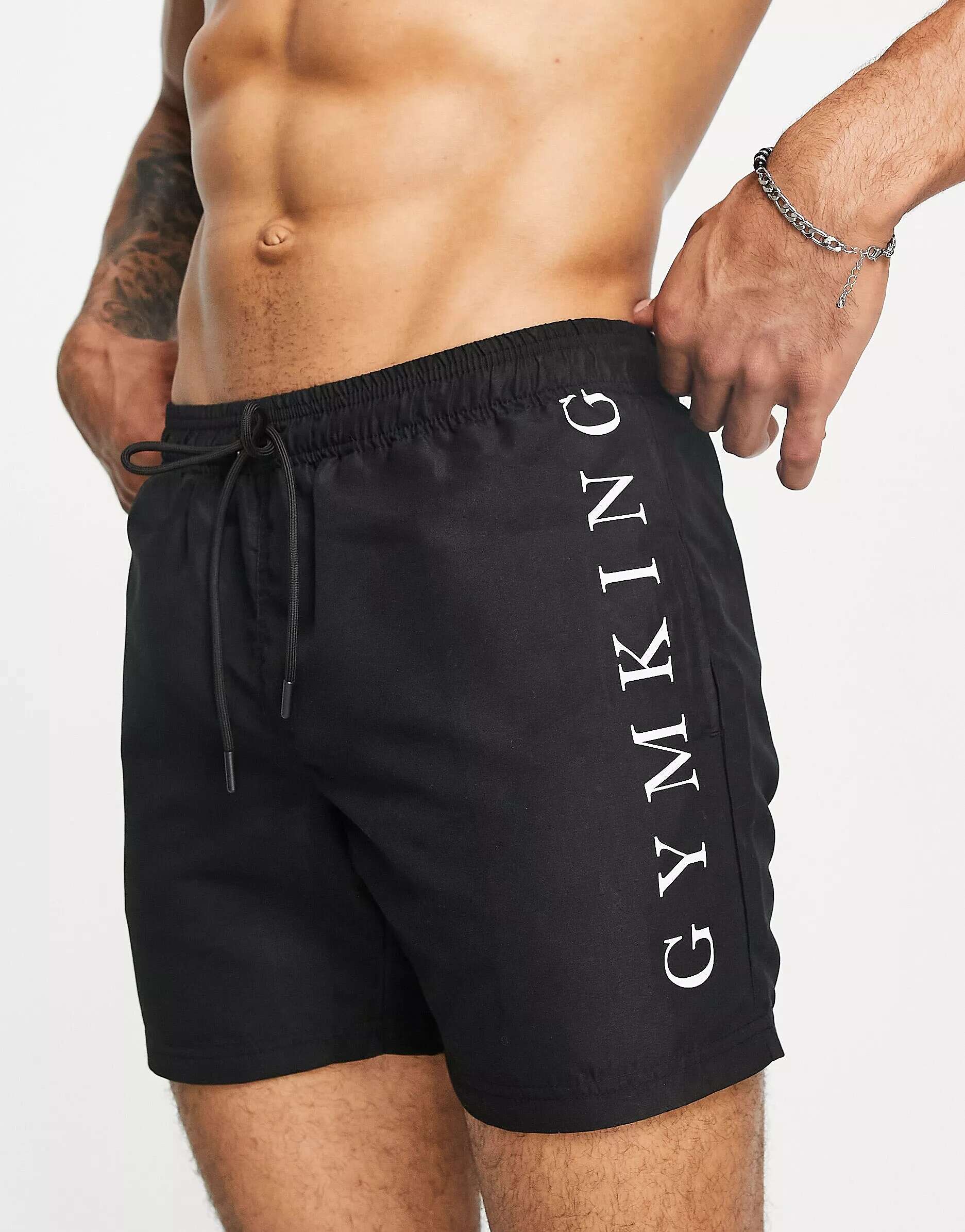 Черные шорты для плавания Gym King с логотипом в тон