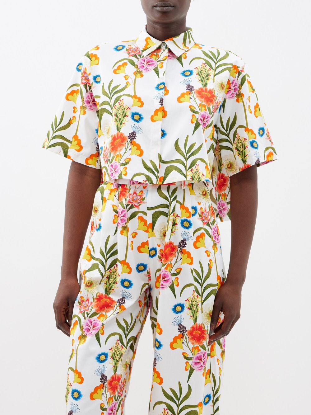 Укороченная рубашка alani из хлопка с цветочным принтом Borgo De Nor, белый цена и фото