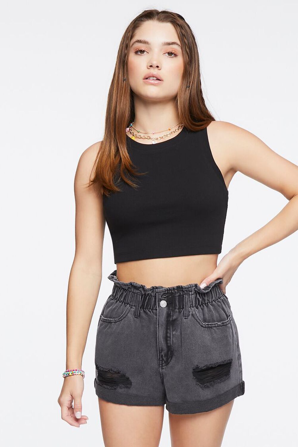 

Джинсовые шорты Paperbag с высокой посадкой Forever 21, черный