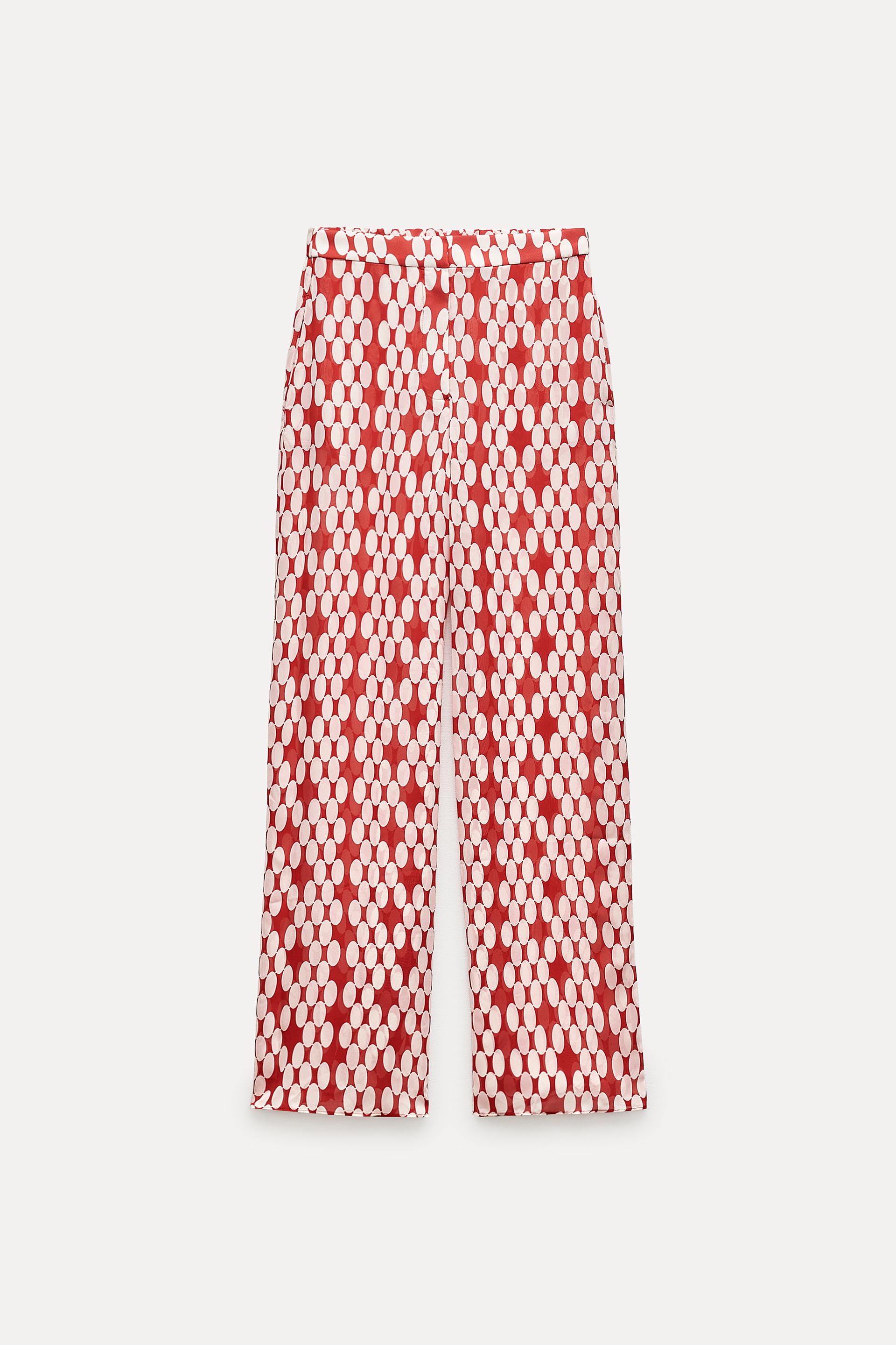 Брюки Zara ZW Collection Printed Flowing, белый/красный брюки zara zw collection printed светло синий