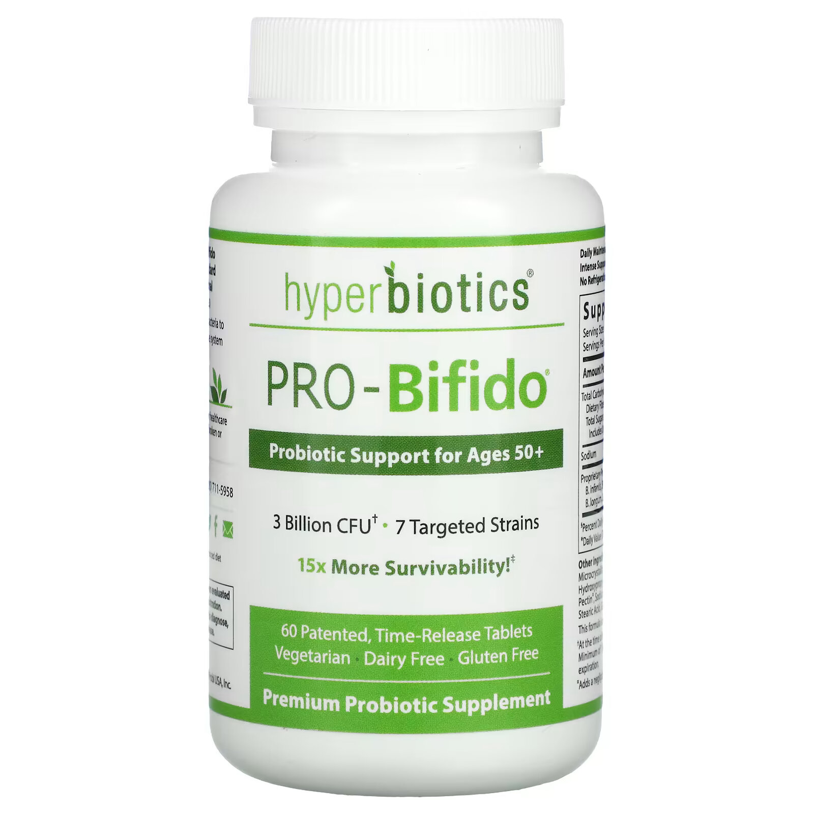 Hyperbiotics, ПРО-бифидо, пробиотический поддерживающий препарат для людей старше 50 лет, 60 таблеток замедленного высвобождения