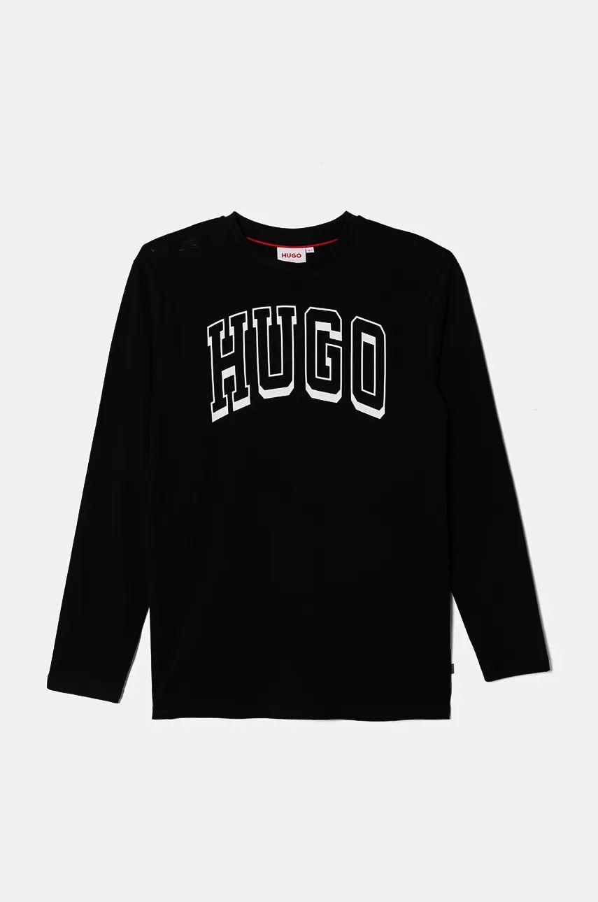 

Хлопковая футболка с длинными рукавами HUGO для мальчиков, черный