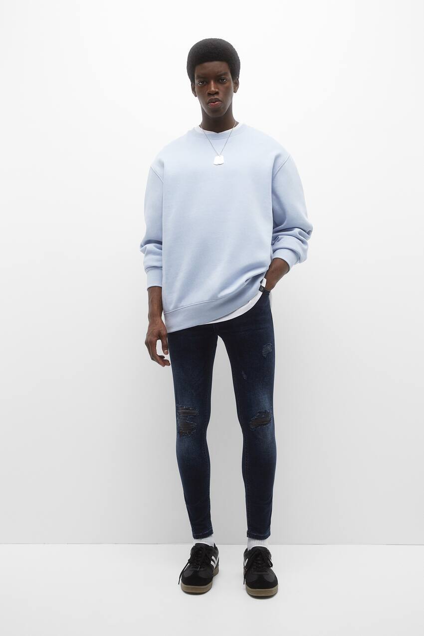 

Суперузкие рваные джинсы Pull&Bear, лавандовый синий