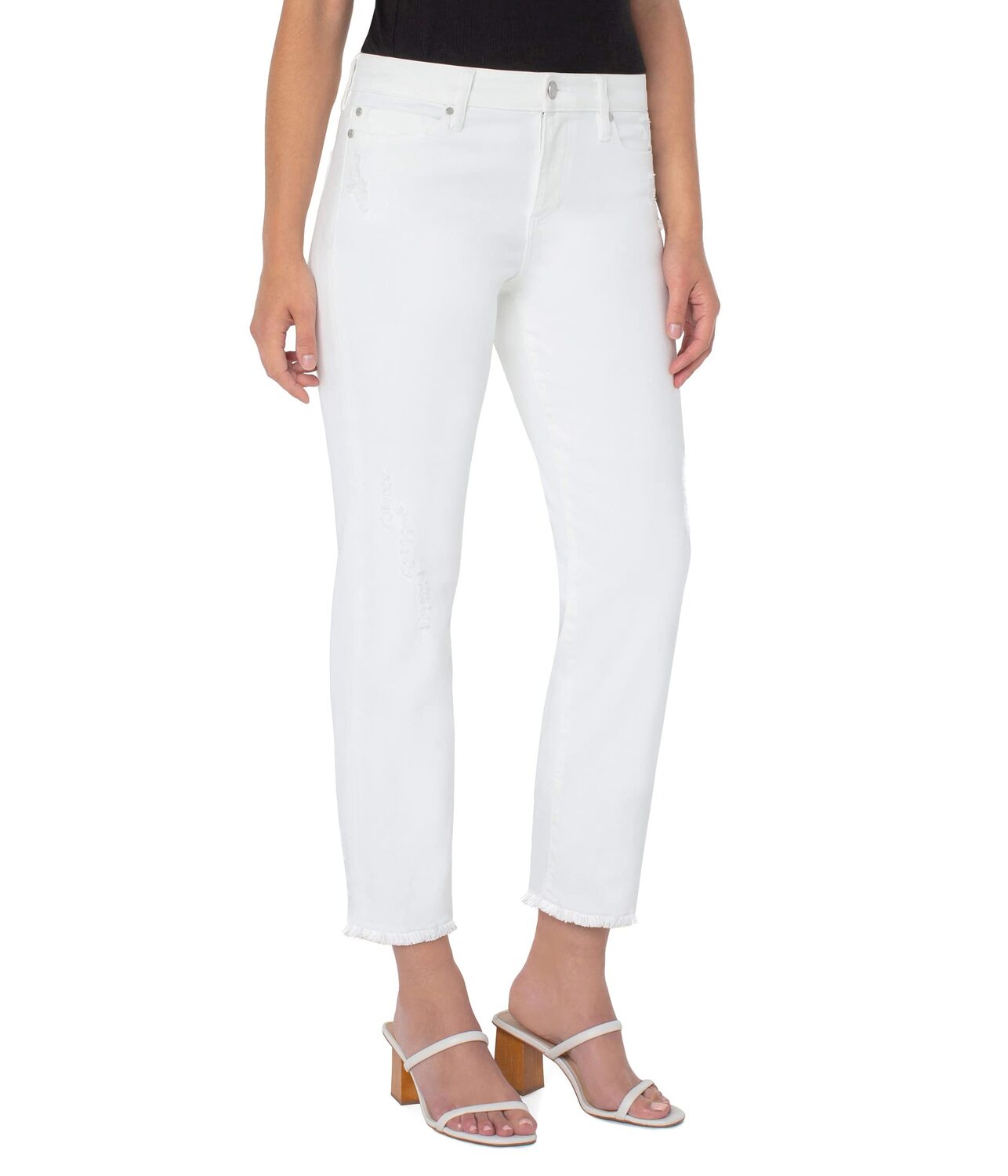 

Джинсы Liverpool, Kennedy Crop Straight w/ Fray Hem in Bone White Bite