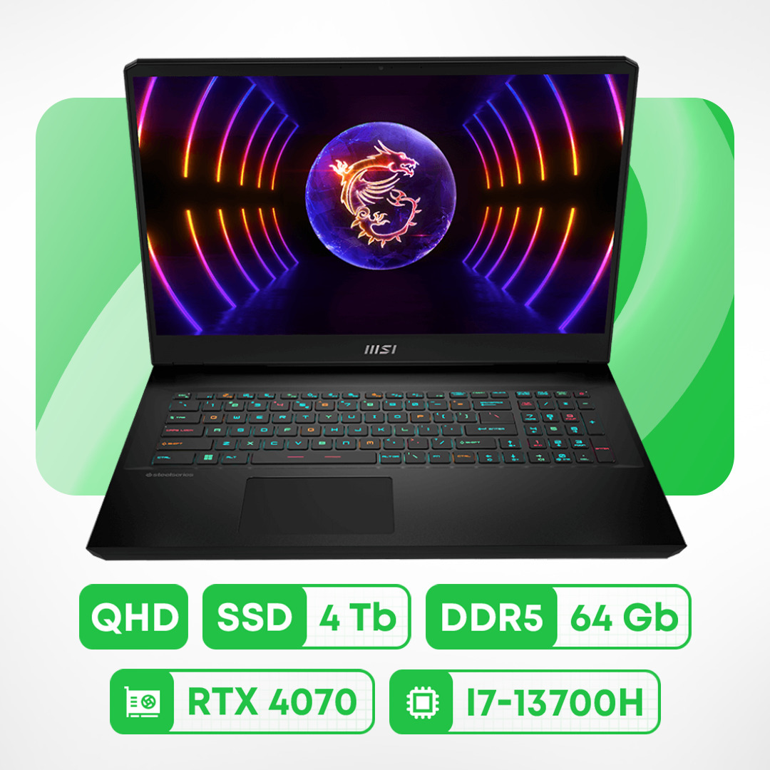 

Игровой ноутбук MSI GP77, 17.3", 64Гб/4Тб, i7-13700H, RTX 4070, черный, английская раскладка