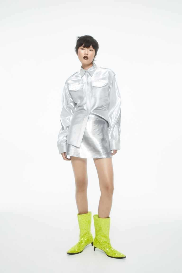 

Мини-юбка с пайетками H&M, серебристый