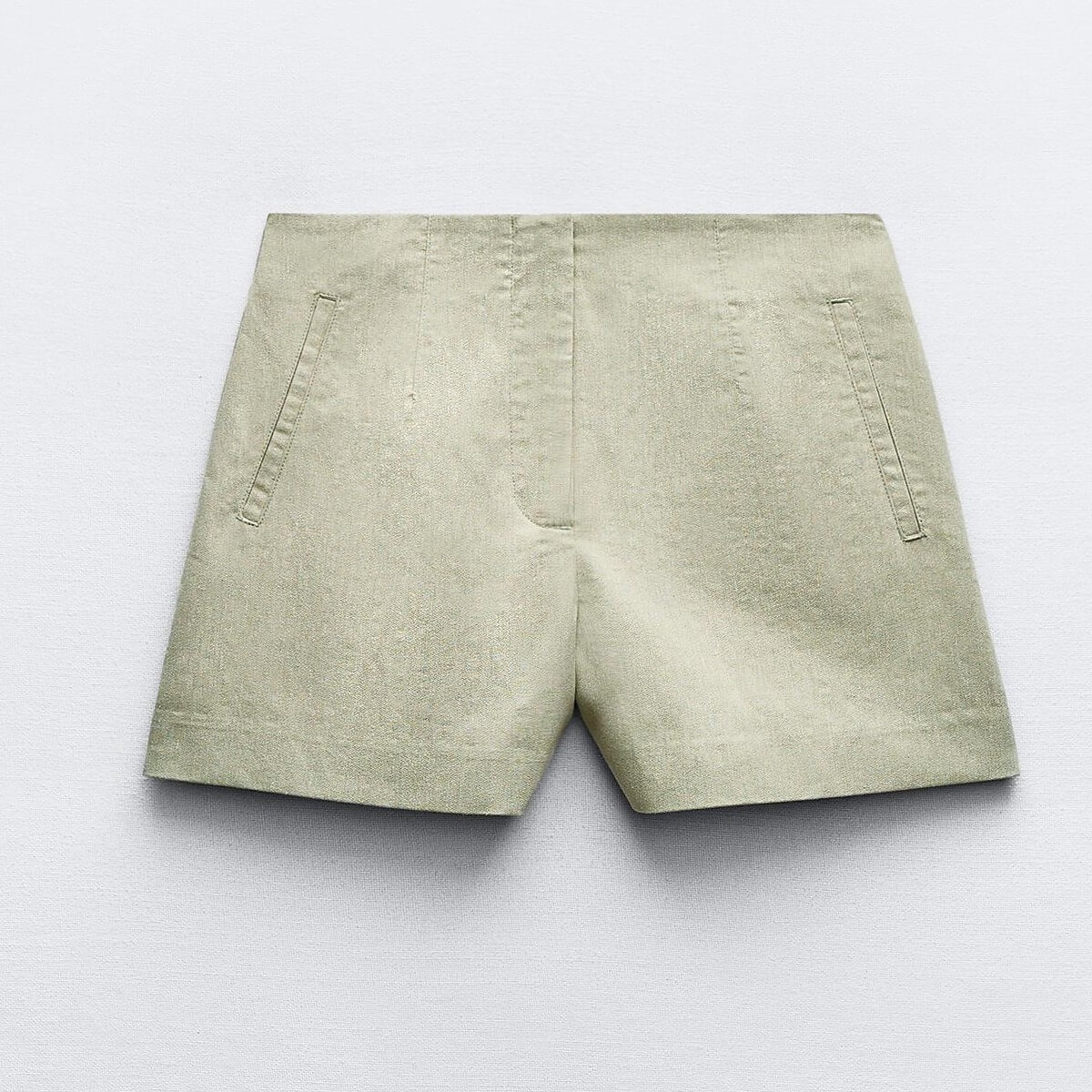 шорты zara textured bermuda with label светло зеленый Шорты Zara High-waist Bermuda, светло-зеленый
