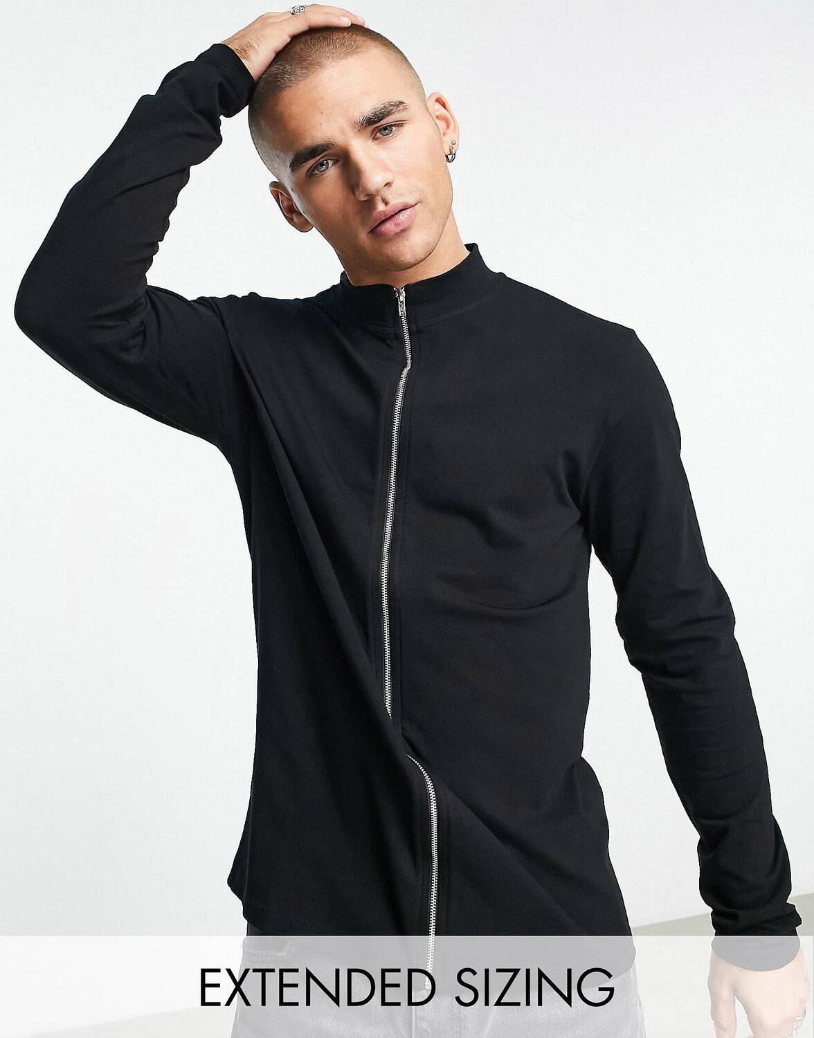 

Черная футболка с длинными рукавами и сквозной молнией ASOS DESIGN, Черный