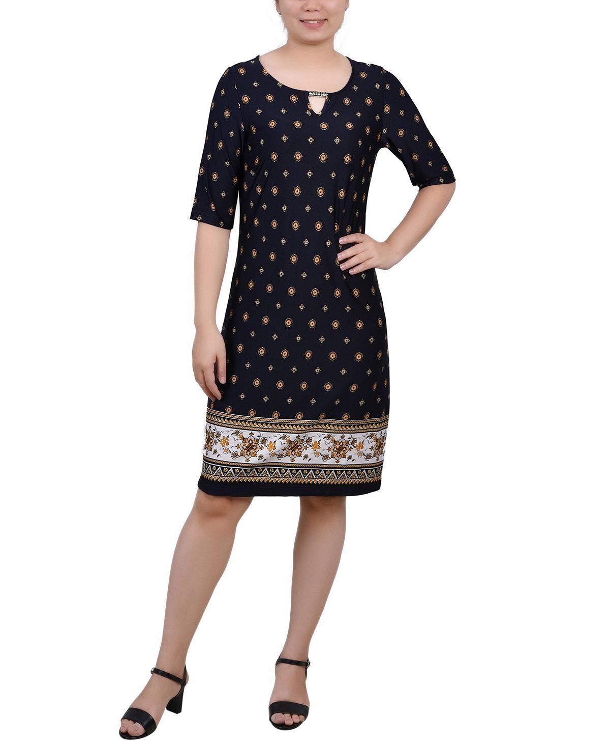 

Платье прямого кроя с рукавами до локтя NY Collection, мульти