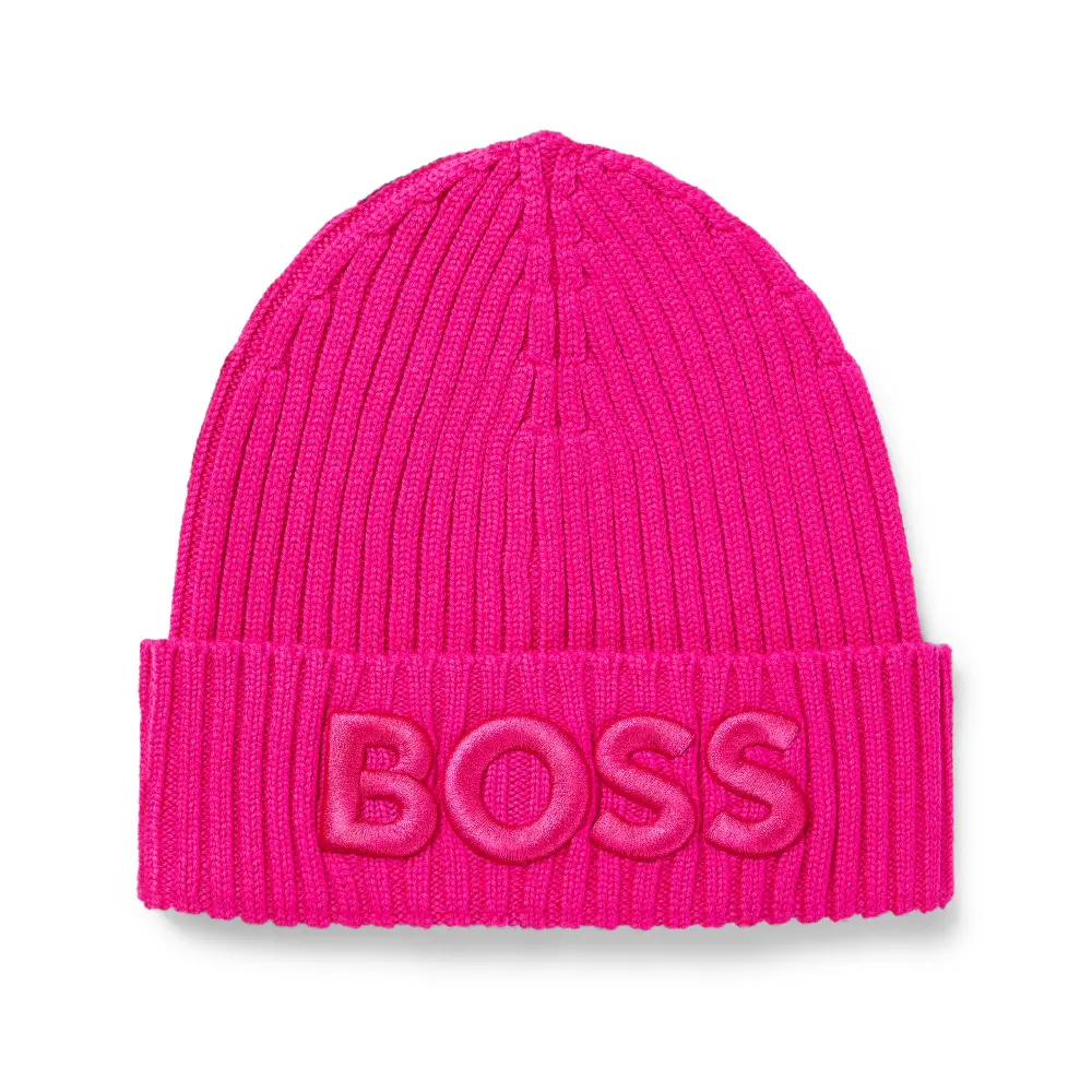 

Шапка-бини Boss Logo-embroidered Rib-knit In Virgin Wool, розовый