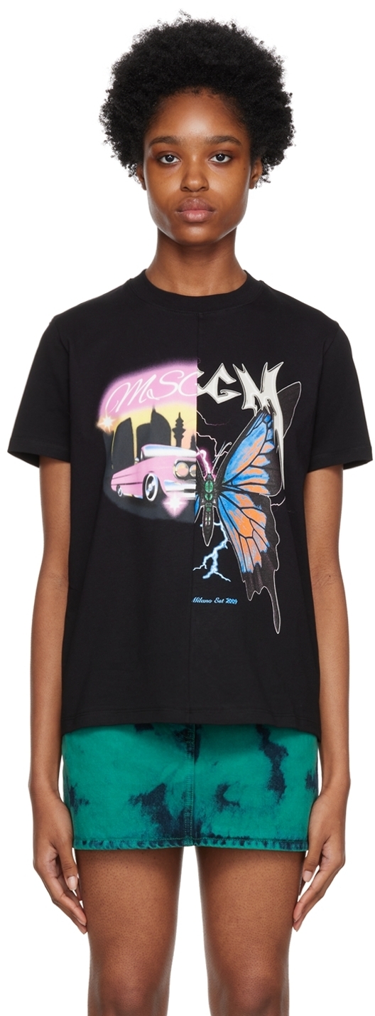 

Черная футболка с принтом MSGM