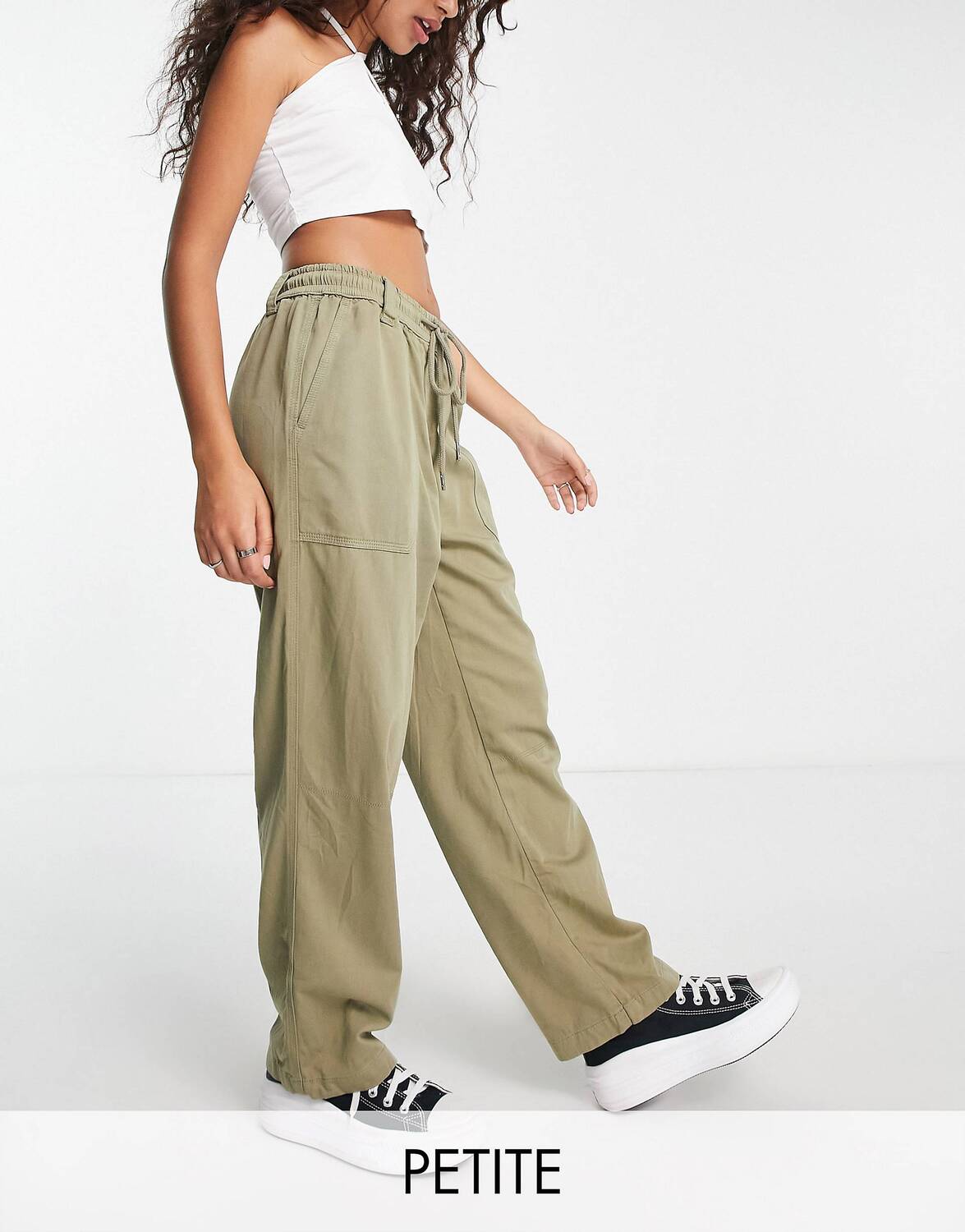 

Брюки цвета хаки с напуском Topshop Petite