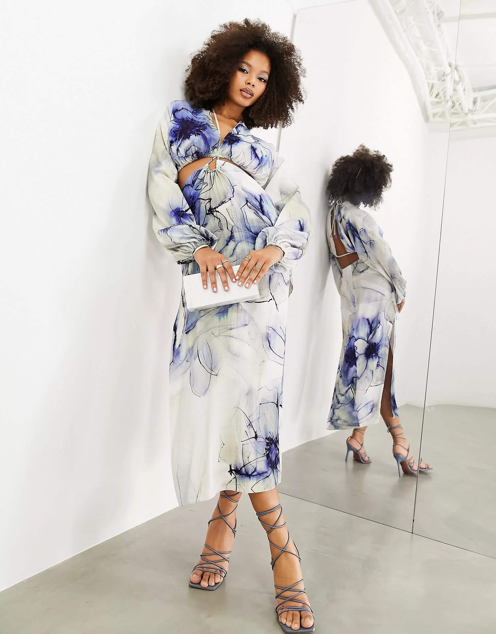 Платье-мини Asos Edition Linen Cutout, белый/синий топ с цветочным принтом и завязками на спине рукавами фонариками 70 21 цвет beige multicolor