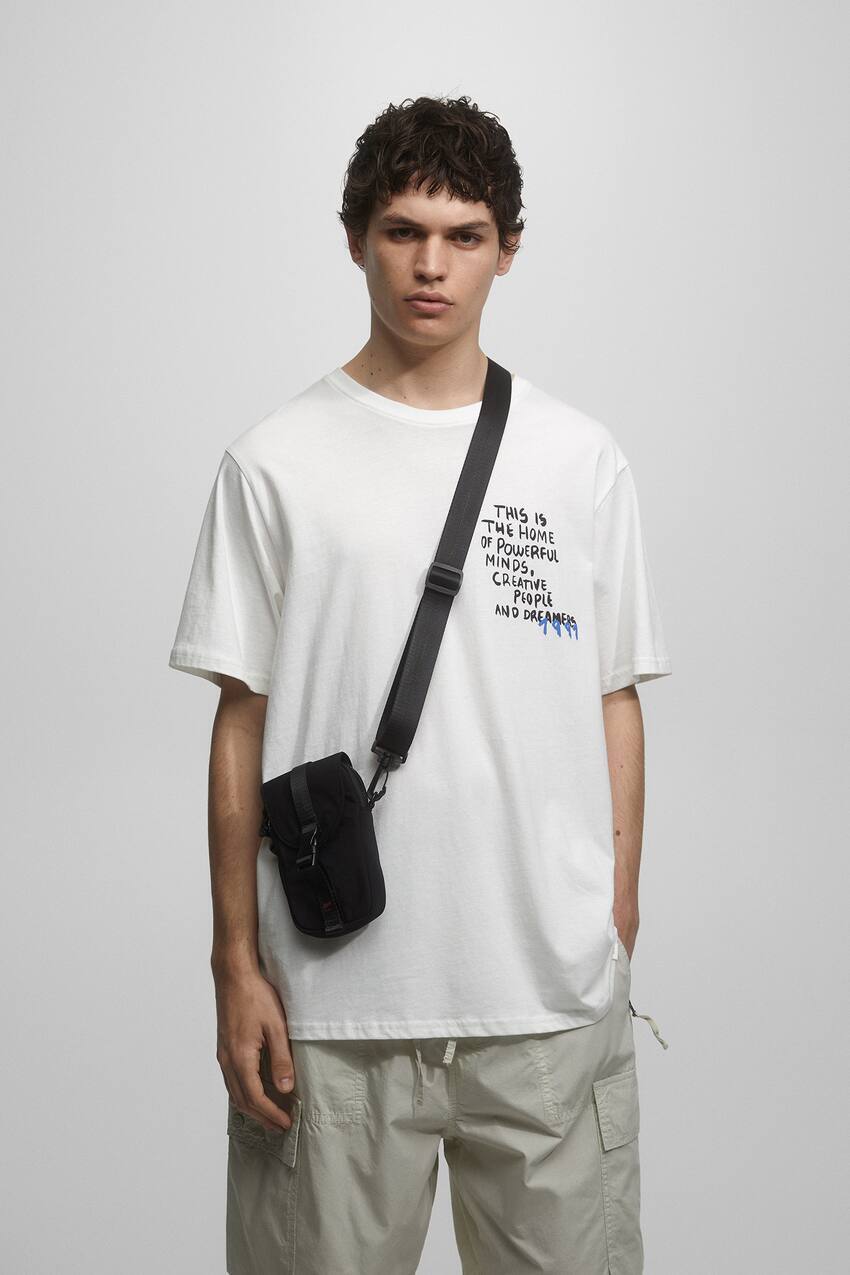 

Футболка с короткими рукавами и принтом Pull&Bear, белый