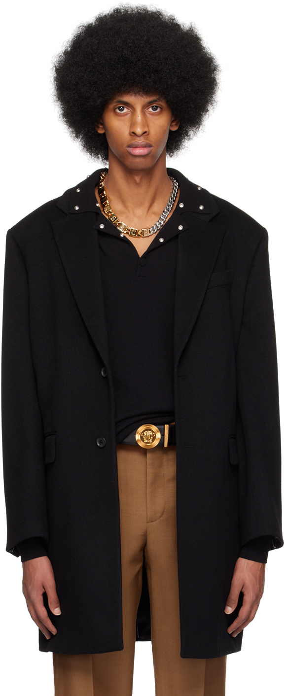 

Черное узкое пальто Versace, Черный