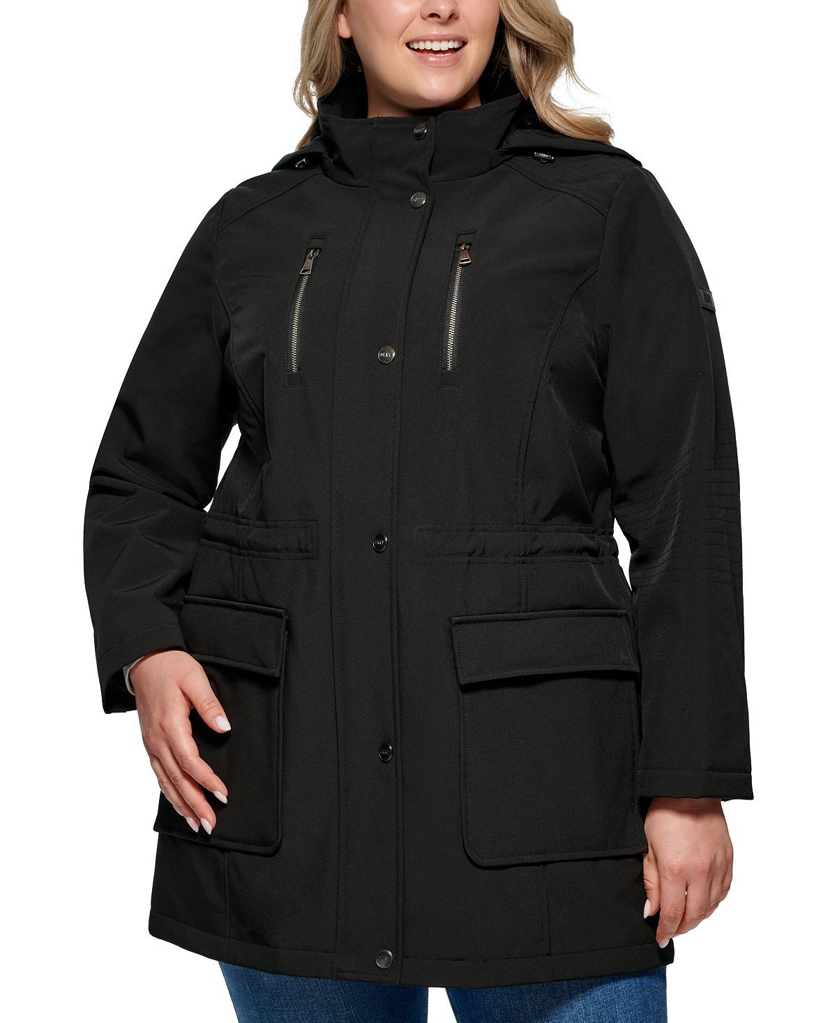 

Дождевик анорак с капюшоном больших размеров DKNY, черный