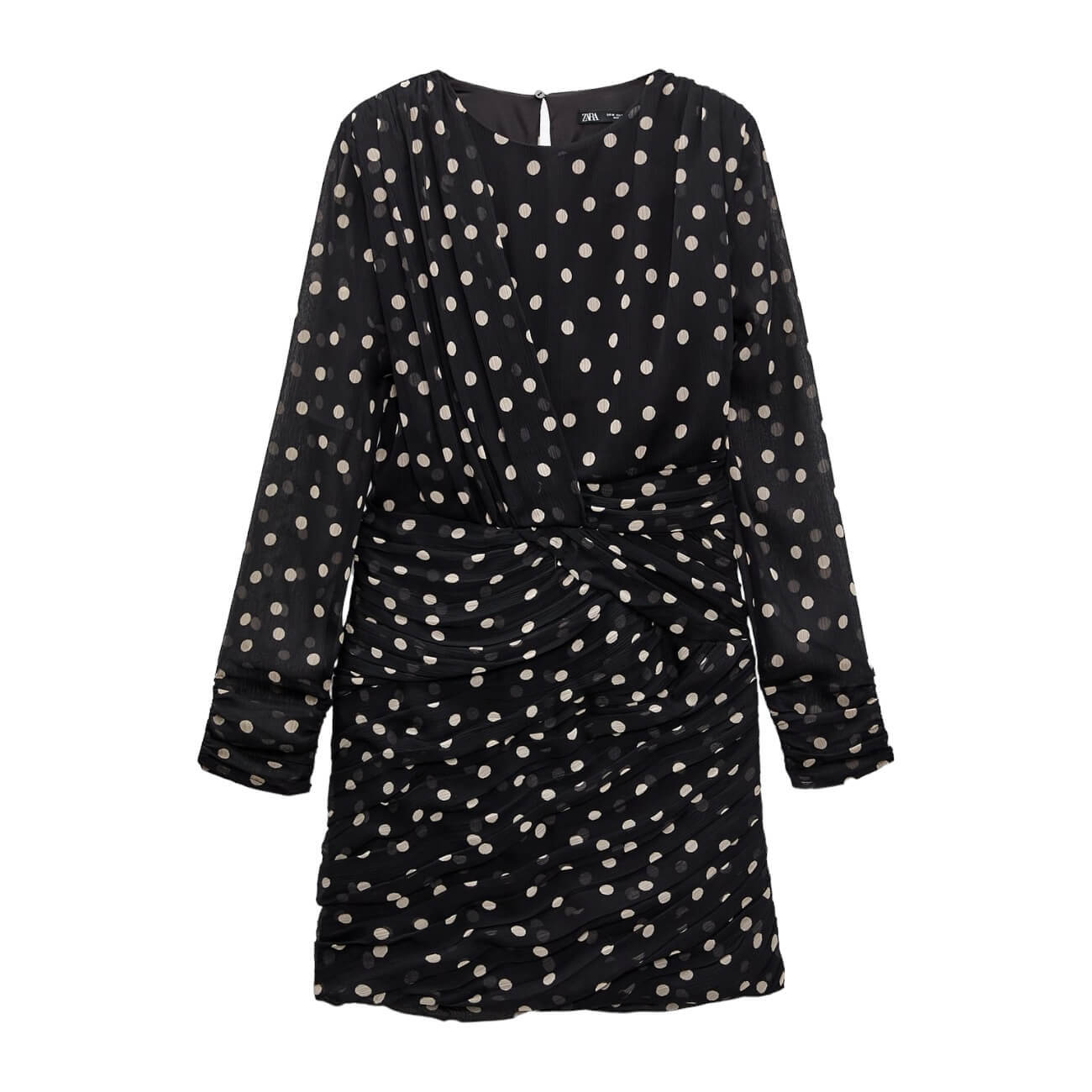 

Платье Zara Draped Polka Dot, черный/белый