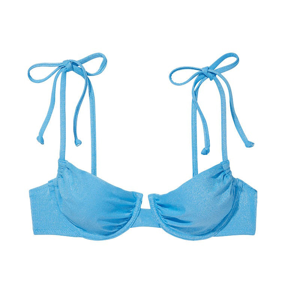 

Верх от купальника Victoria's Secret Swim Ruched Shine Underwire Adjustable Bikini, голубой, Синий