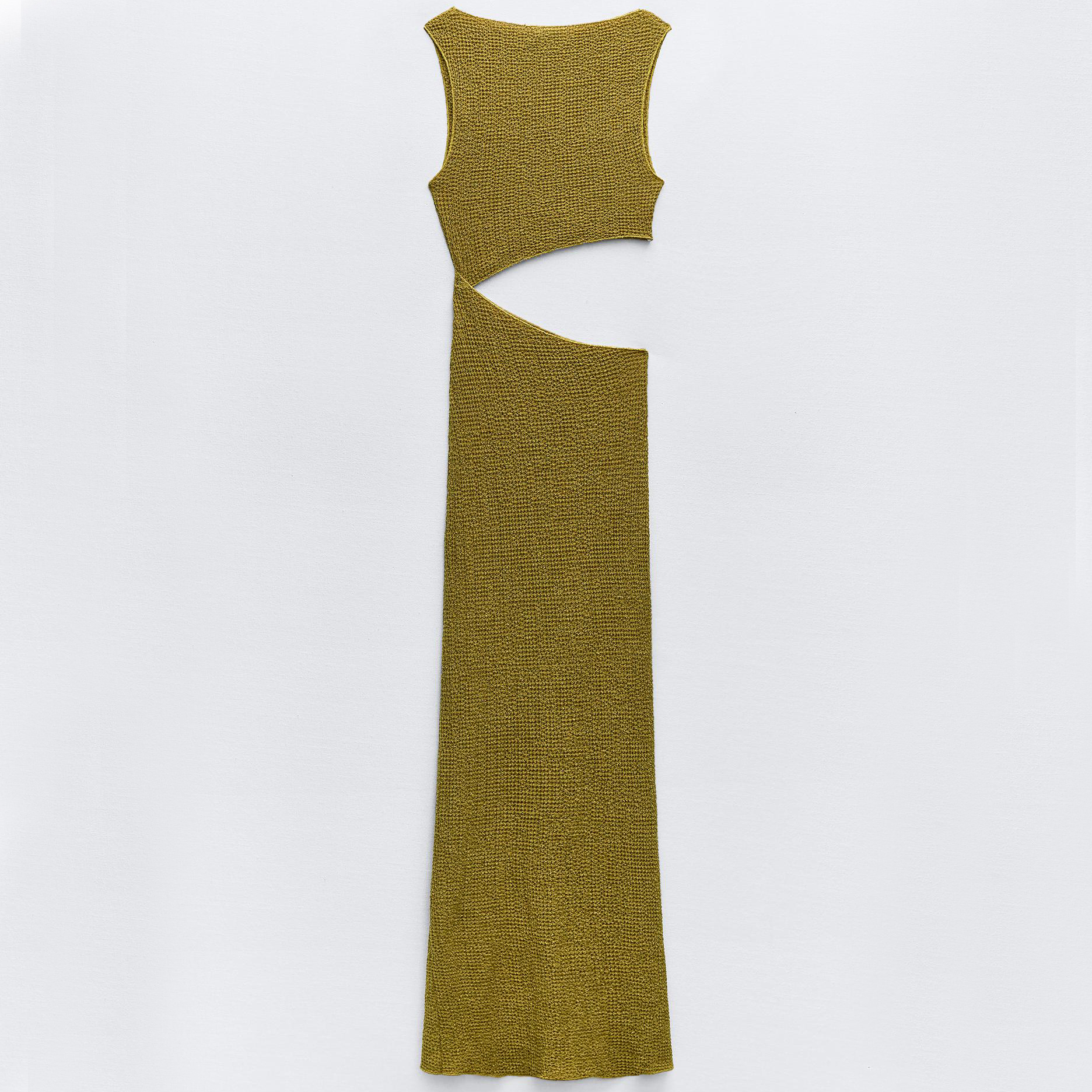 Платье Zara Long With Cut-out Detail, оливково-зеленый