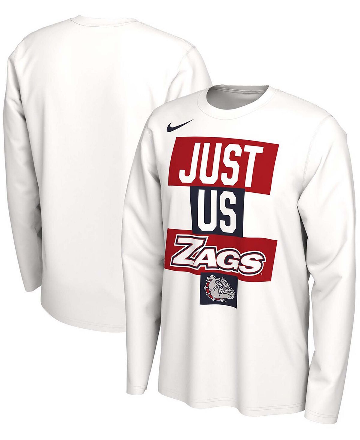 

Мужская футболка с длинным рукавом gonzaga bulldogs 2021 postseason basketball just us bench legend Nike, белый