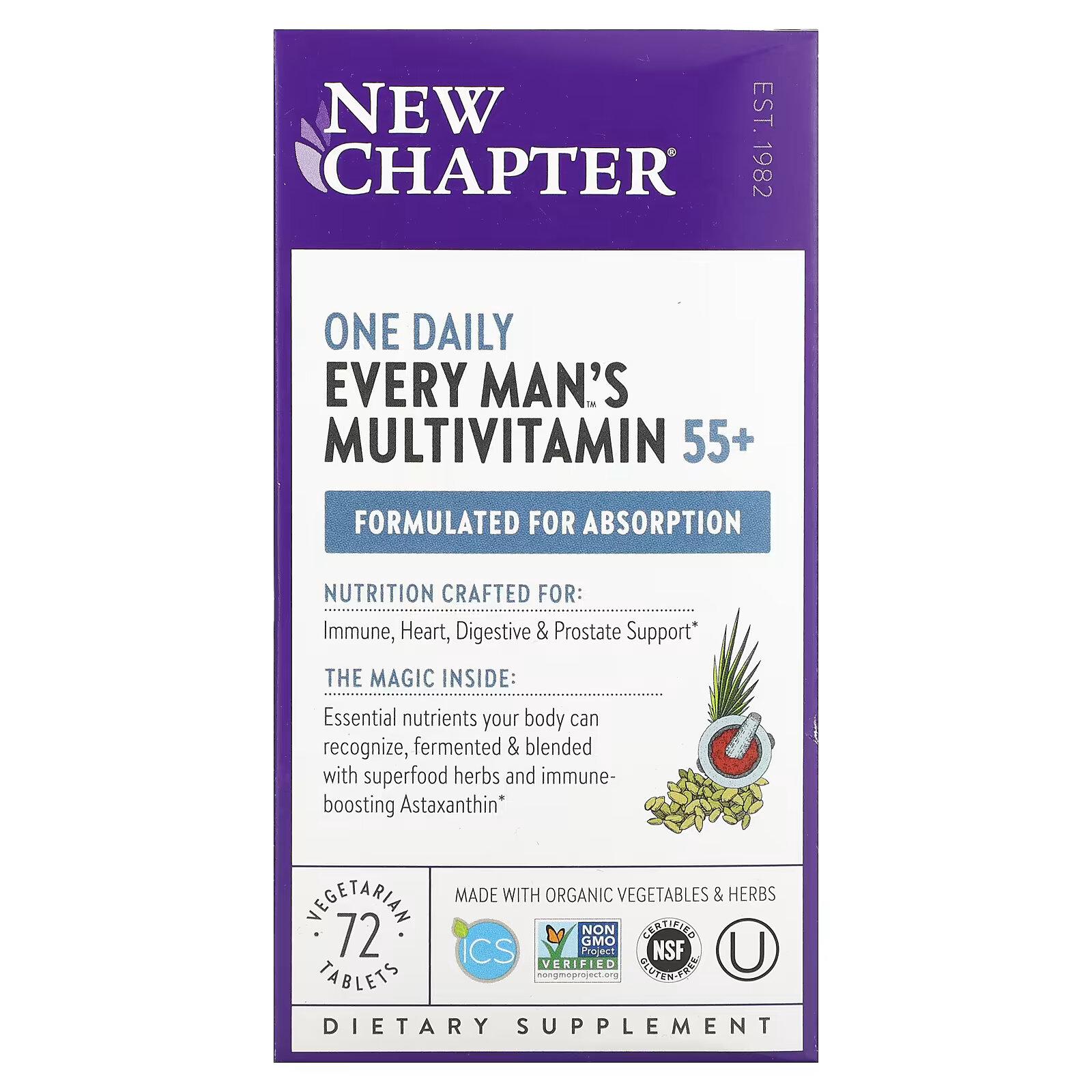 New Chapter, Every Man's One Daily, мультивитамины для 55+, 72 вегетарианские таблетки new chapter мультивитамины для женщин от 55 лет один раз в день 72 вегетарианские таблетки