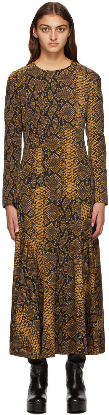 

Черно-золотое шерстяное платье со змеиным рисунком Dries Van Noten