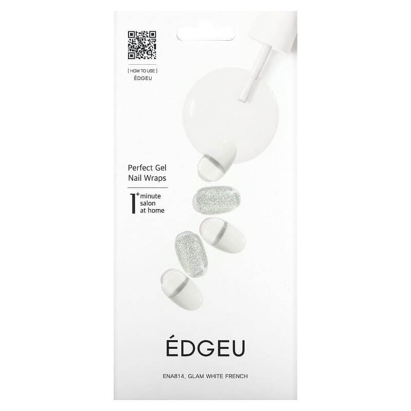 Гелевые полоски Edgeu для ногтей Perfect ENT814 Glam White French, набор из 16 полосок