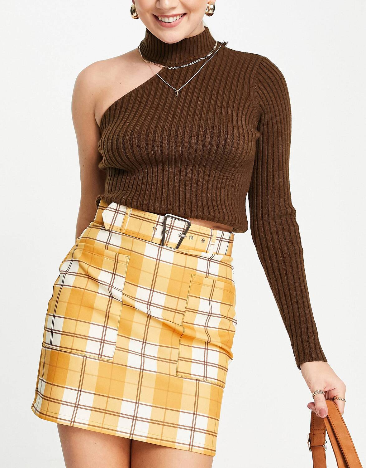 

Горчичная мини-юбка в клетку ASOS DESIGN