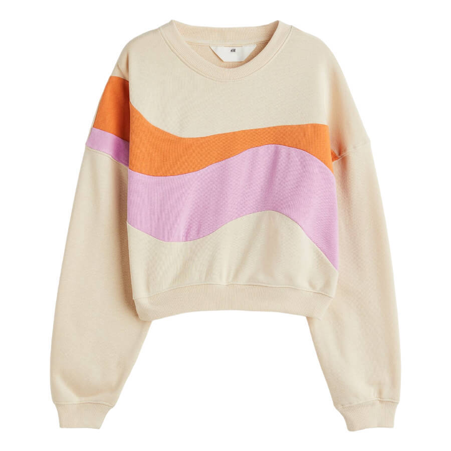 

Свитшот H&M Block colored Oversized, светло-бежевый/оранжевый/светло-фиолетовый