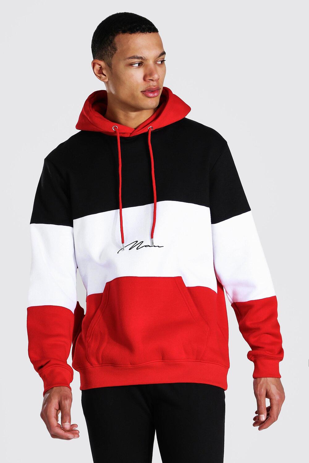 

Мужское худи с фирменным капюшоном color block Boohoo, черный