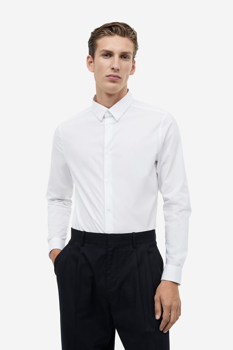 

Хлопковая рубашка muscle fit H&M, белый