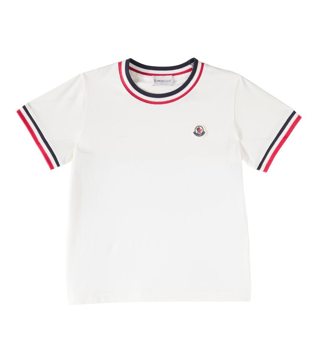 

Футболка из трехцветного хлопкового джерси Moncler Enfant, белый