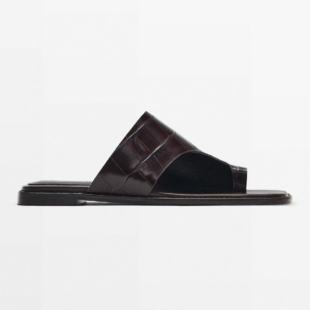 

Тапочки Massimo Dutti Flat Leather, темно-коричневый