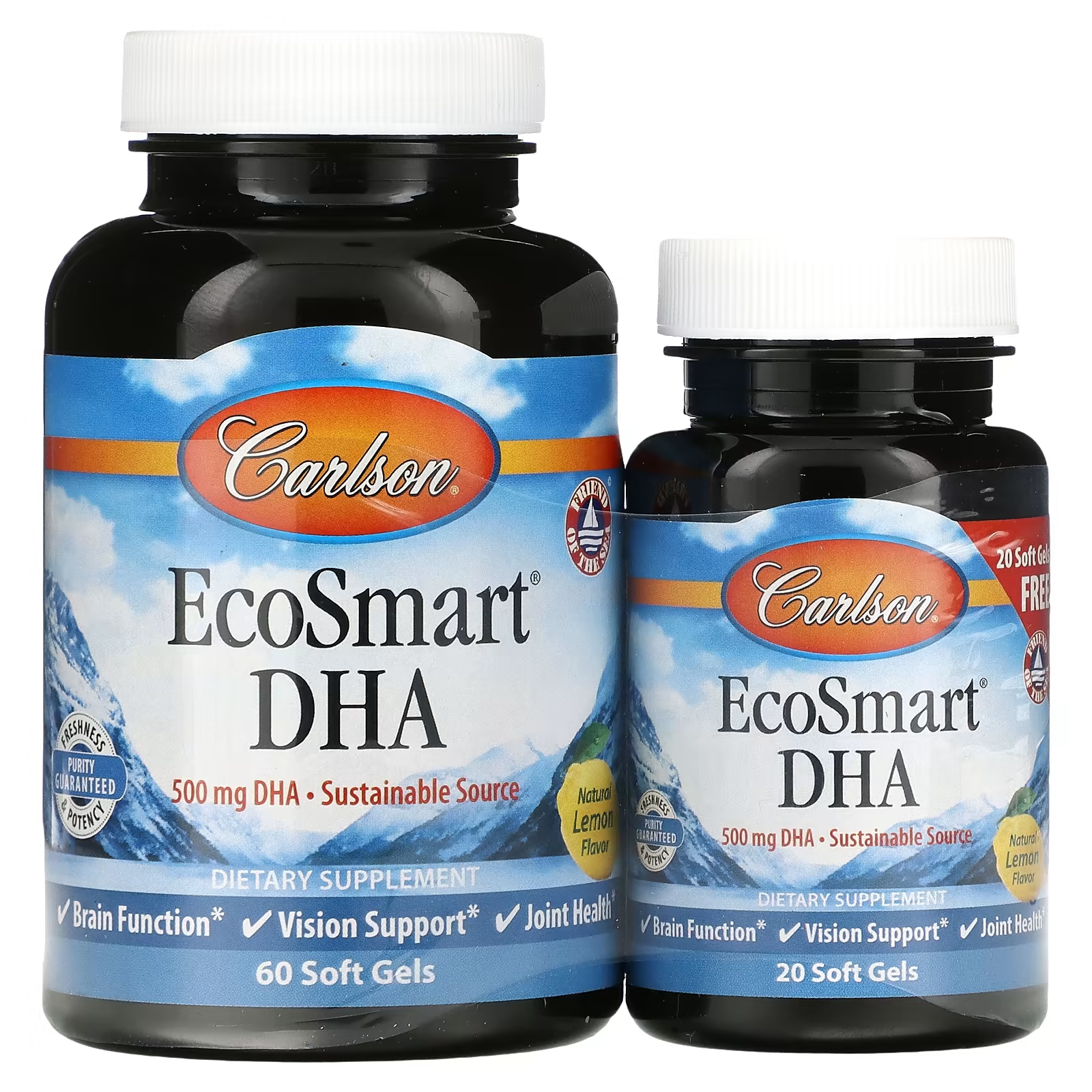 Пищевая добавка Carlson EcoSmart DHA натуральный лимон, 60 + 20 мягких таблеток пищевая добавка carlson mother s dha 500 мг 60 мягких таблеток