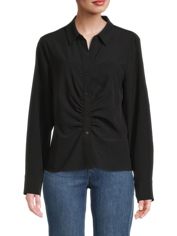 цена Однотонная рубашка с рюшами Calvin Klein Black