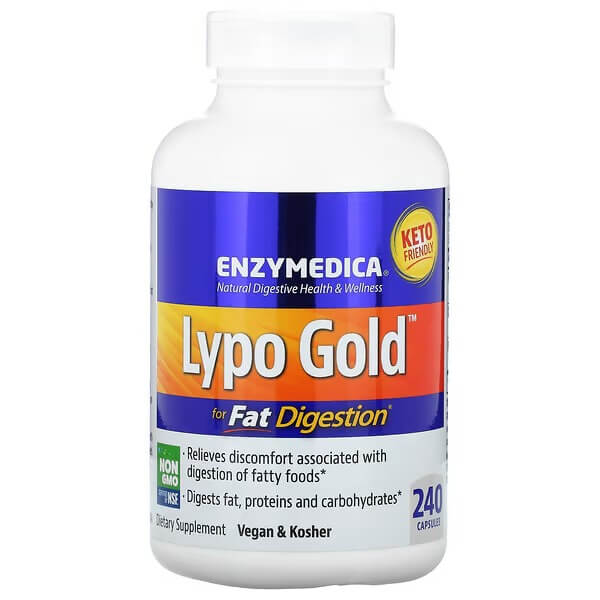 Препарат для переваривания жиров Lypo Gold 240 капсул, Enzymedica enzymedica lypo gold оптимизация усвоения жиров 120 капсул