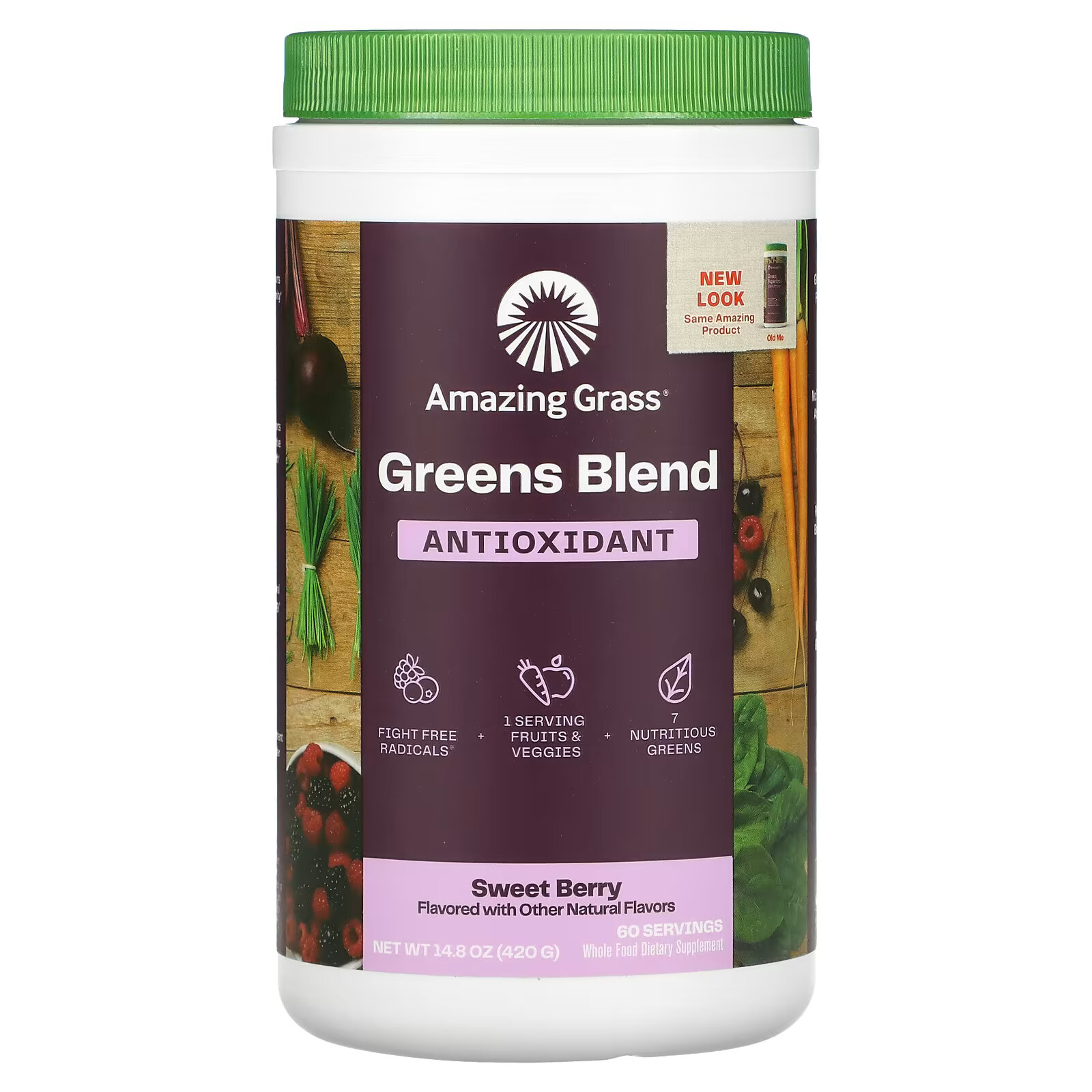 Amazing Grass, Green Superfood, антиоксиданты, сладкие ягоды, 14,8 унц. (420 г) amazing grass оригинальная зеленая суперпища 17 унц 480 г