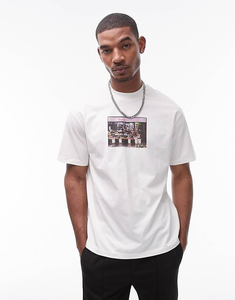 Футболка Topman Extreme Oversize With A Photographic Motif Of The Store, экрю