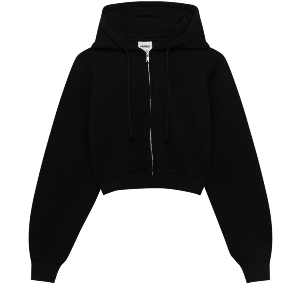 Толстовка Pull&Bear Cropped Zip-up, черный