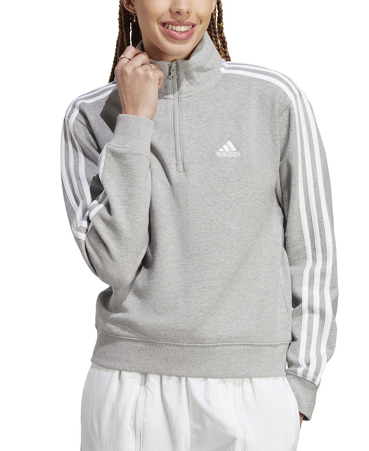 

Женская хлопковая толстовка с 3 полосками и молнией на четверть adidas, мульти