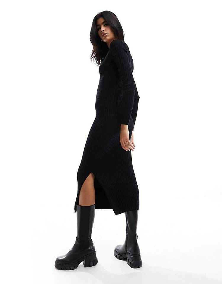 

Платье Pimkie Knitted Rib Maxi V Neck, черный