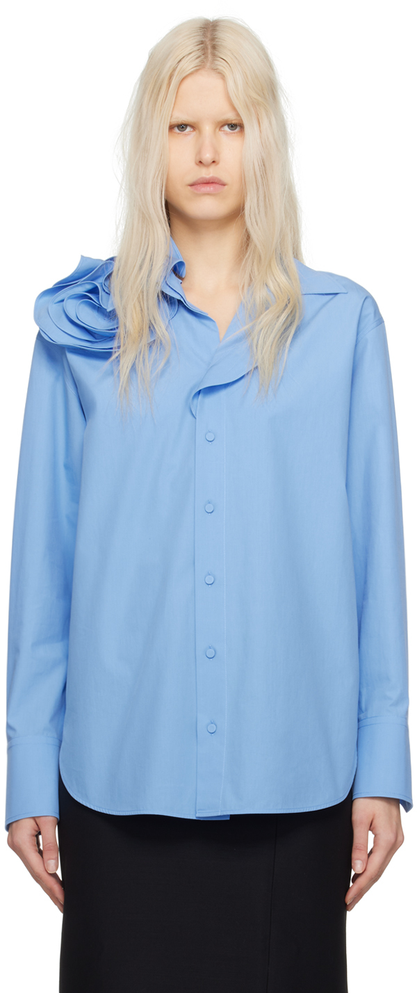 Синяя рубашка с аппликацией роз Valentino
