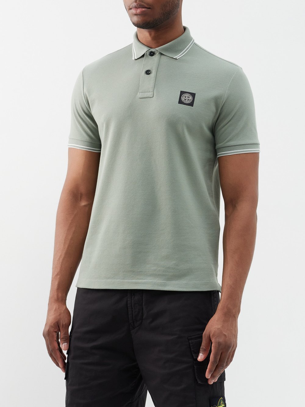 

Рубашка-поло из хлопкового пике с нашивкой-логотипом Stone Island, зеленый
