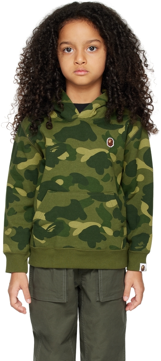 

Детская худи цвета хаки с капюшоном One Point Ape Head BAPE