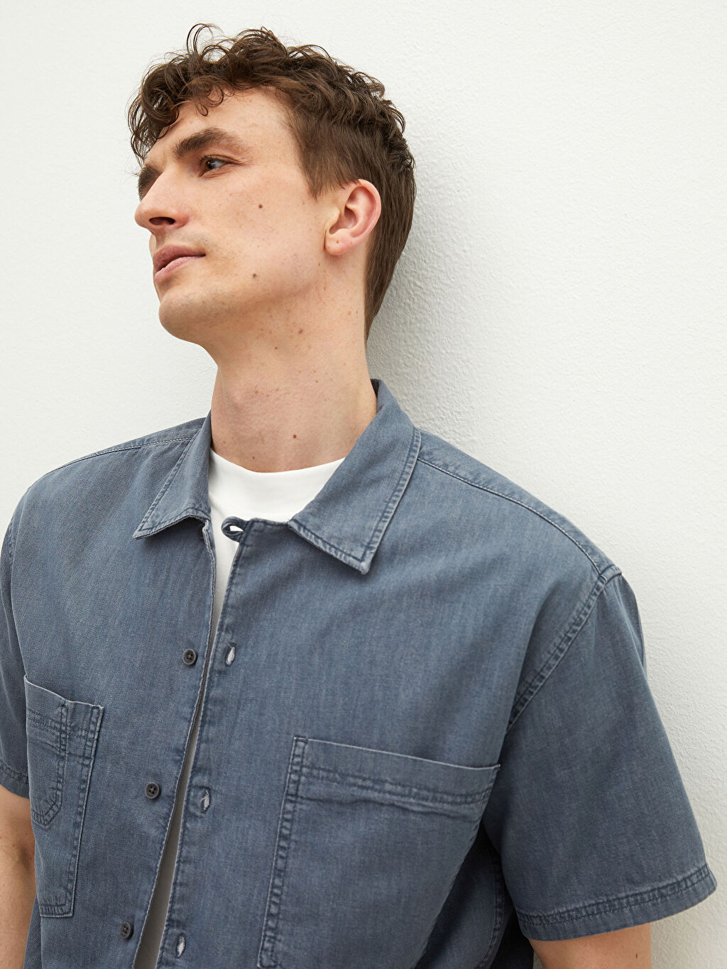 

Удобная мужская джинсовая рубашка с коротким рукавом LCW Casual
