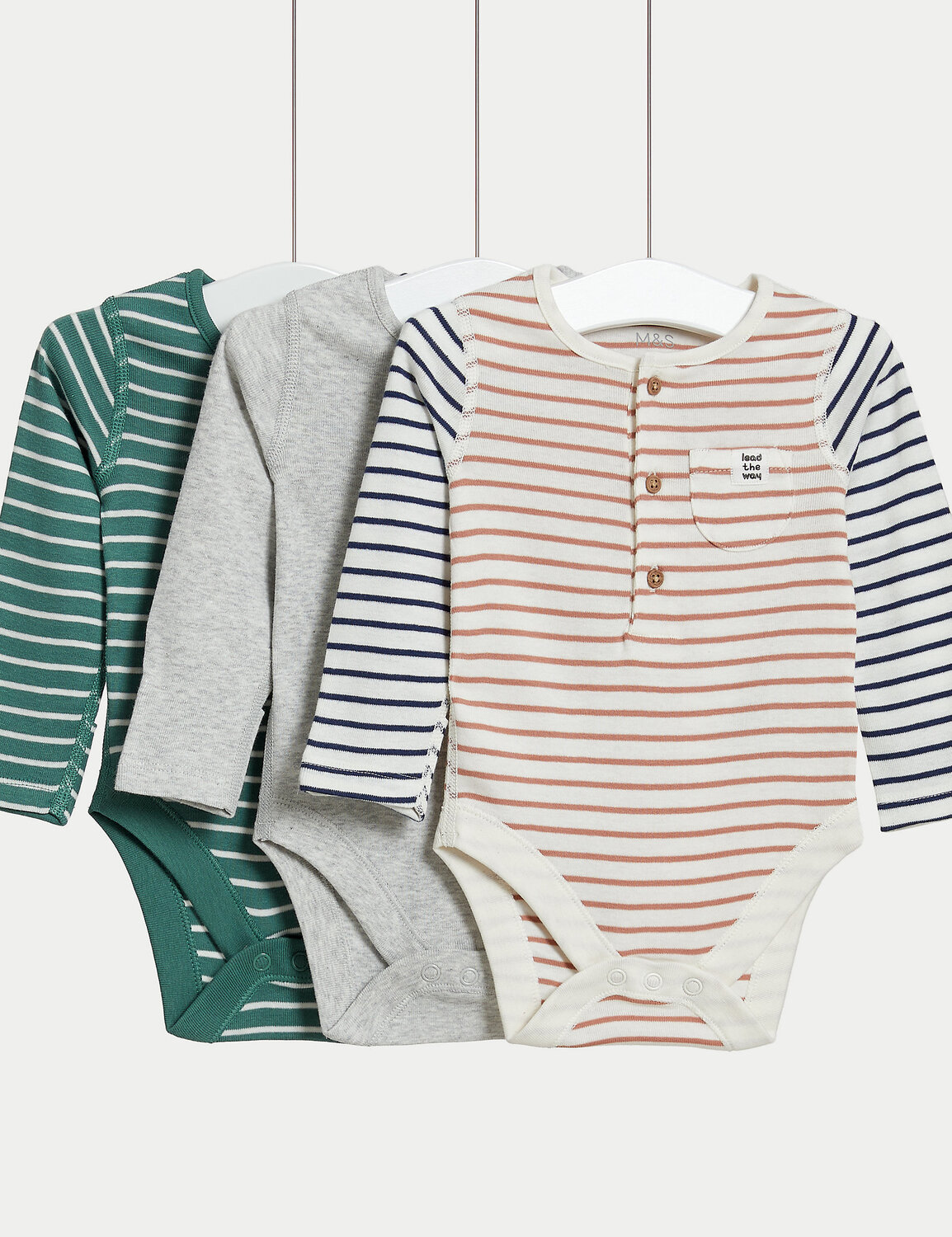 

3 боди в полоску из чистого хлопка (от 6½ фунтов до 3 лет) Marks & Spencer